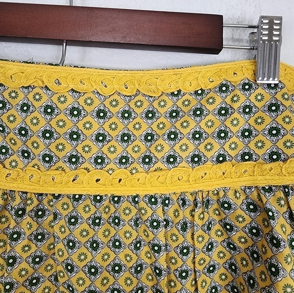 Khaki Krew Boho Yellow Green Coastal Cowgirl Skirt Size L